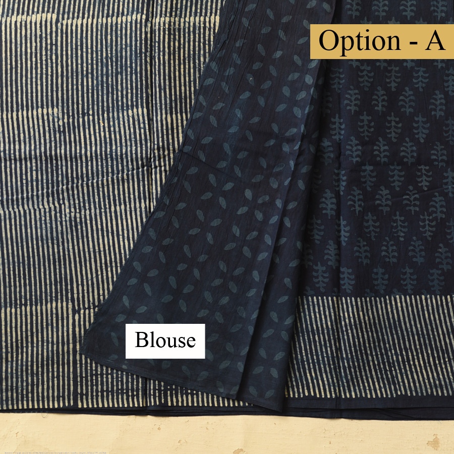 Exclusive Dabu Block Printed - Cotton Indigo Saree