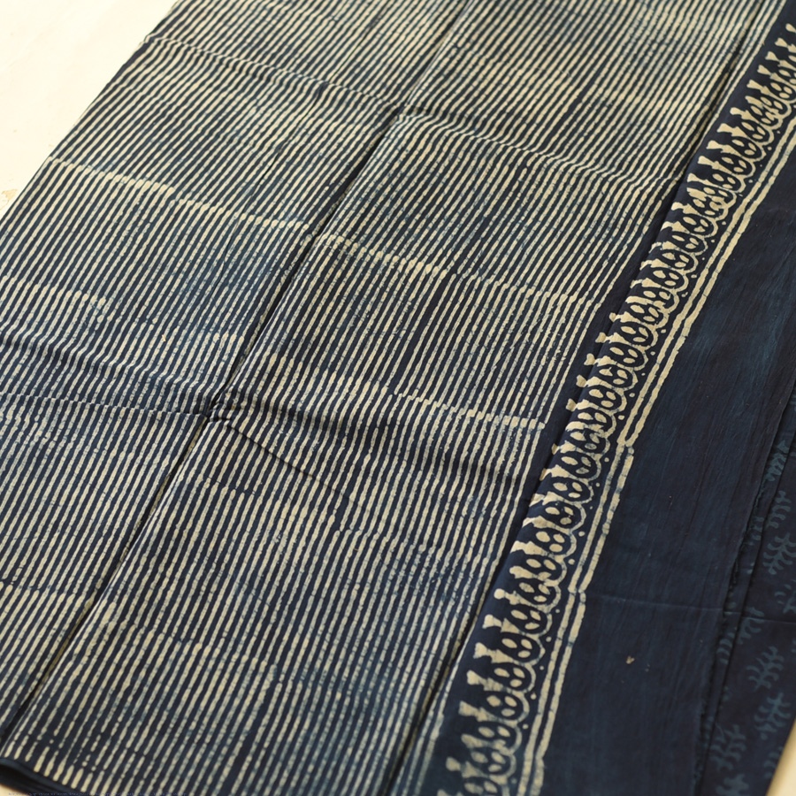 Exclusive Dabu Block Printed - Cotton Indigo Saree