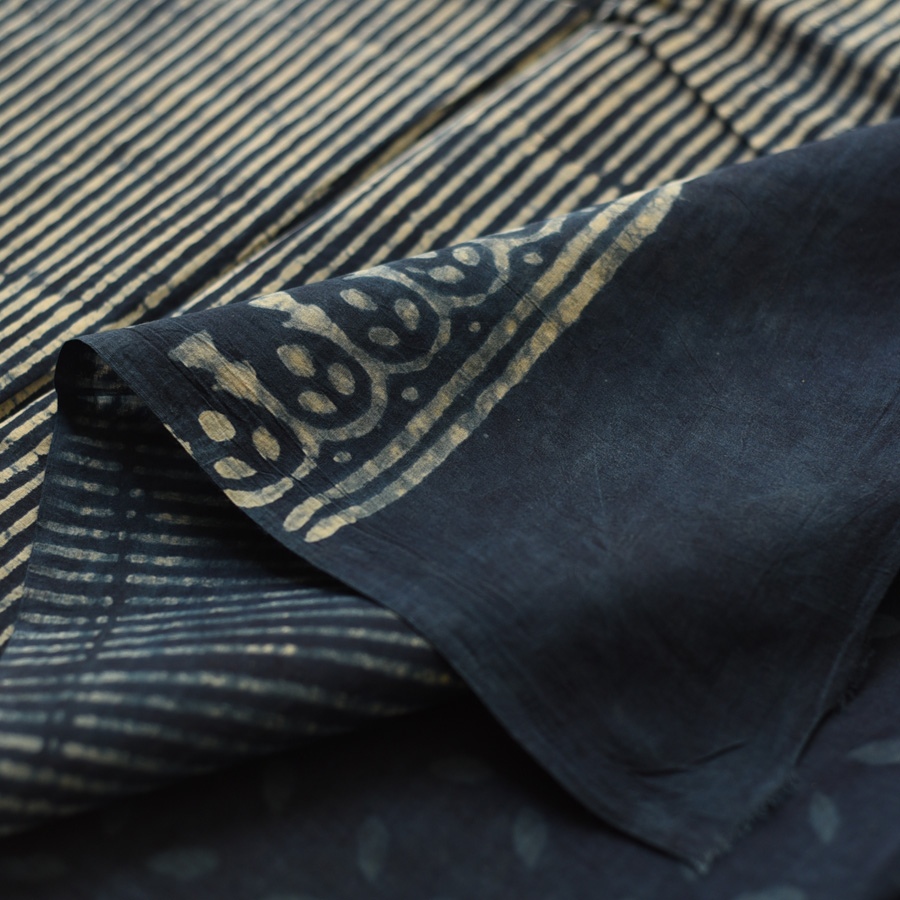 Exclusive Dabu Block Printed - Cotton Indigo Saree