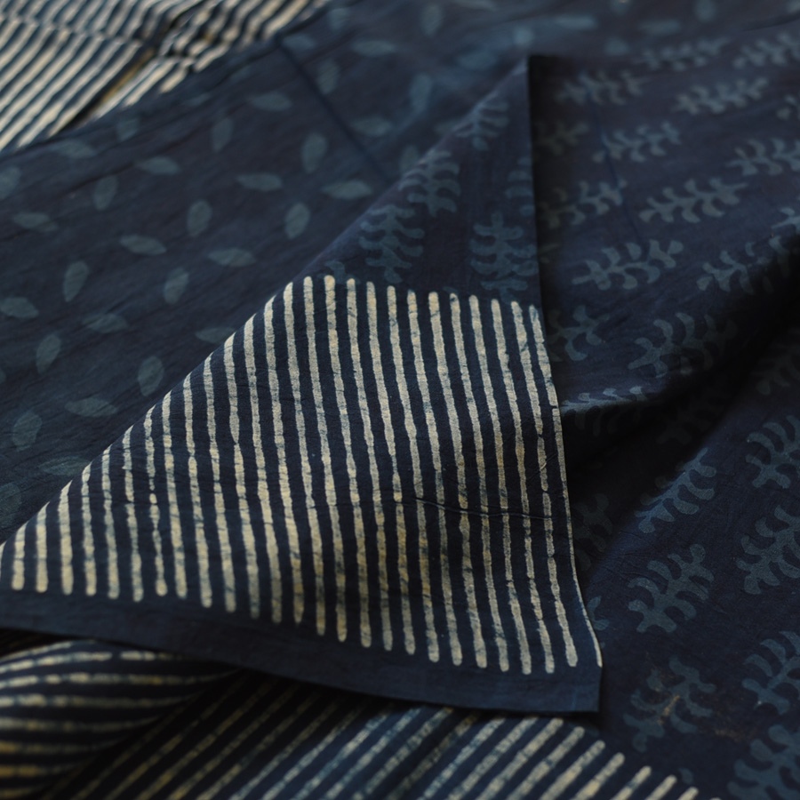 Exclusive Dabu Block Printed - Cotton Indigo Saree