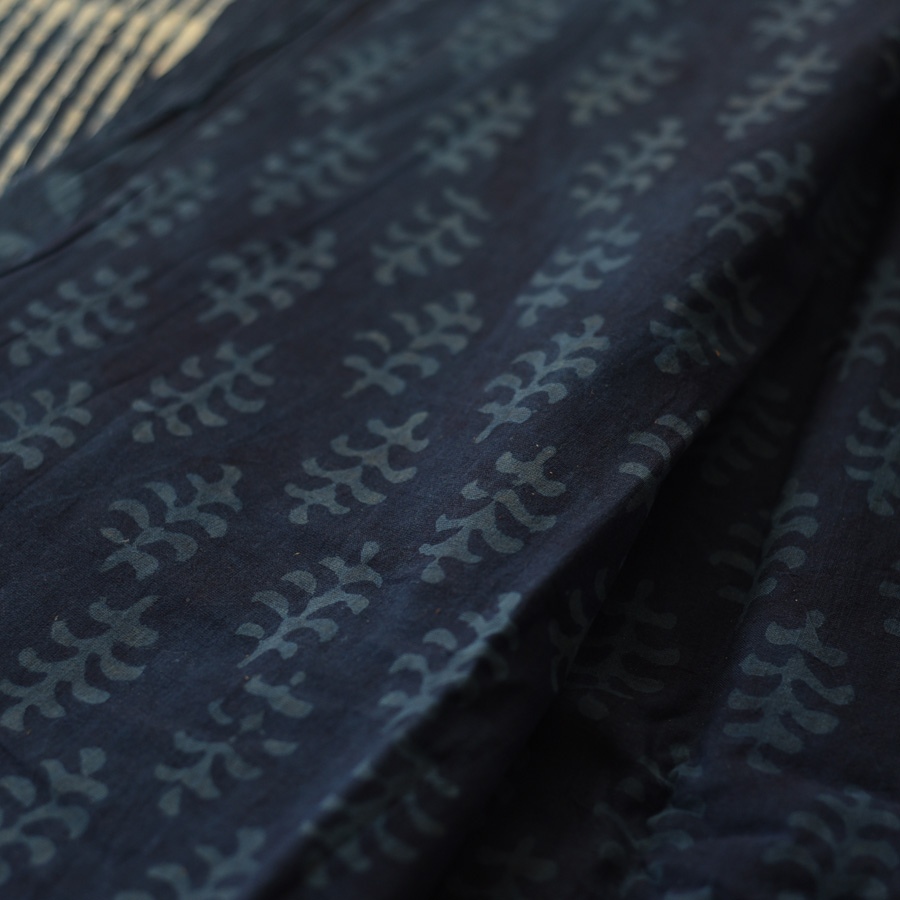 Exclusive Dabu Block Printed - Cotton Indigo Saree