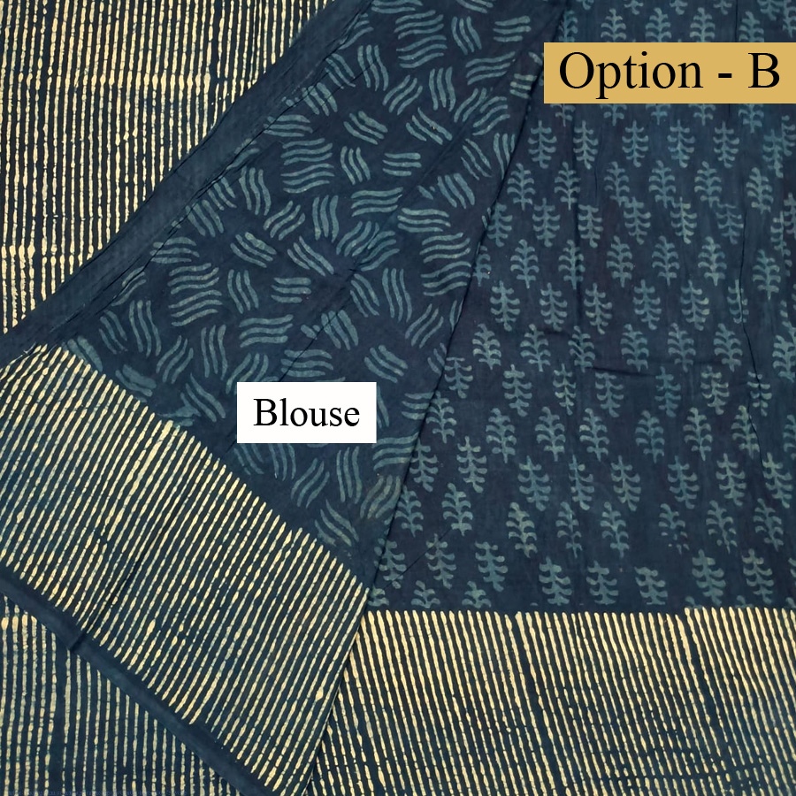 Exclusive Dabu Block Printed - Cotton Indigo Saree