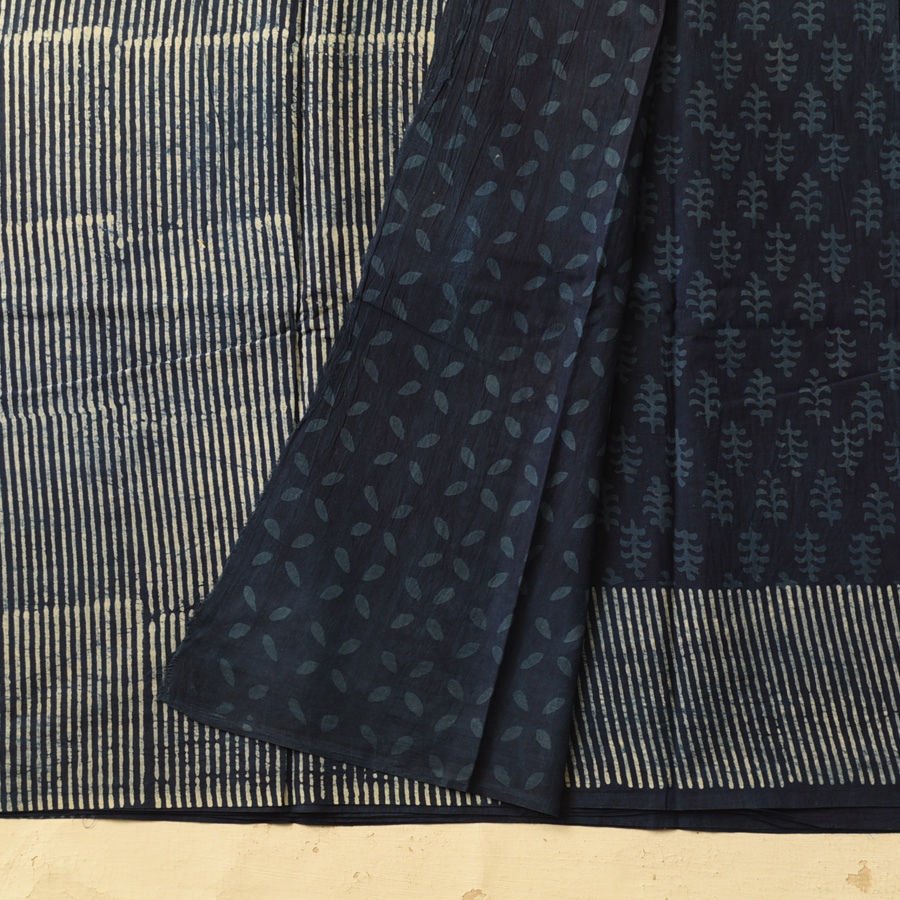 Exclusive Dabu Block Printed - Cotton Indigo Saree