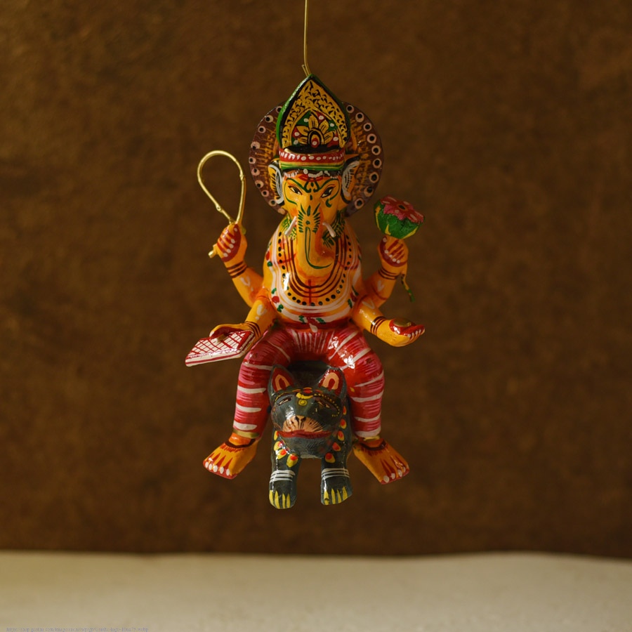 shop Handmade Wooden toy - Flying Ganesha on Mushak (Two Color Options)