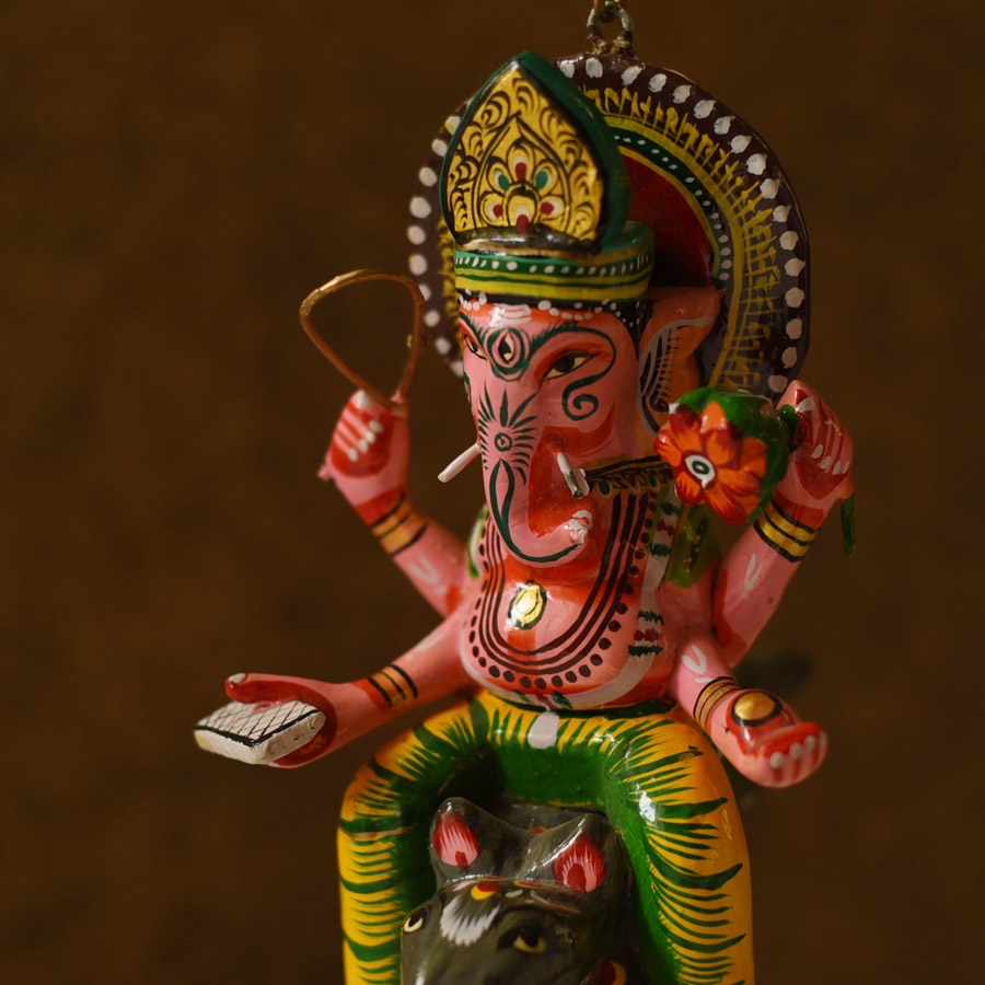 shop Handmade Wooden toy - Flying Ganesha on Mushak (Two Color Options)