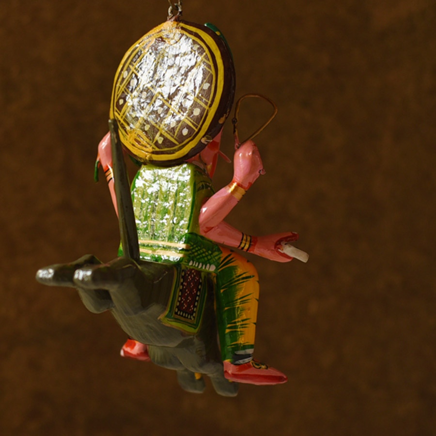 shop Handmade Wooden toy - Flying Ganesha on Mushak (Two Color Options)