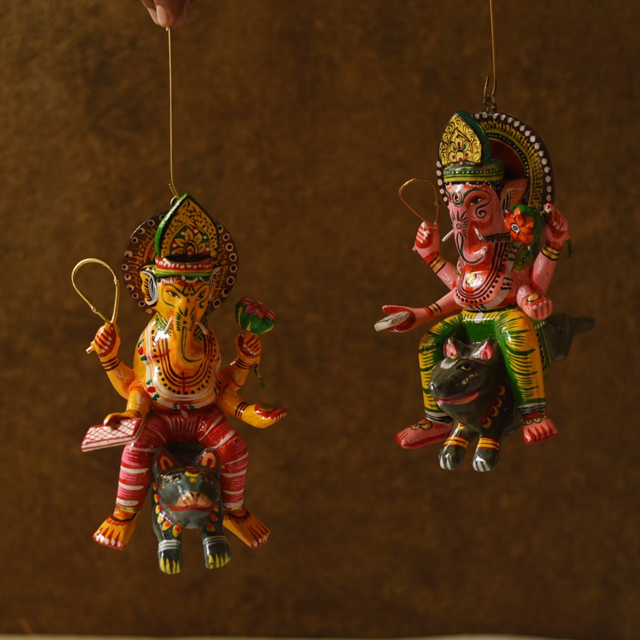 shop Handmade Wooden toy - Flying Ganesha on Mushak (Two Color Options)