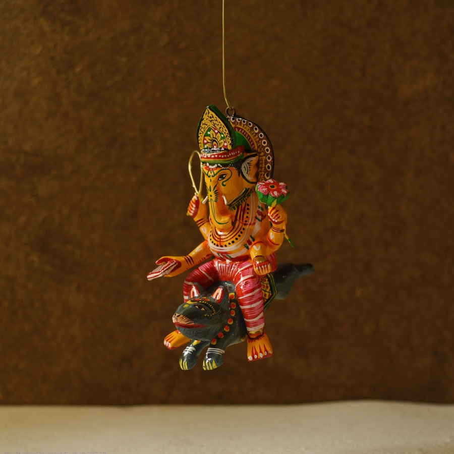 shop Handmade Wooden toy - Flying Ganesha on Mushak (Two Color Options)