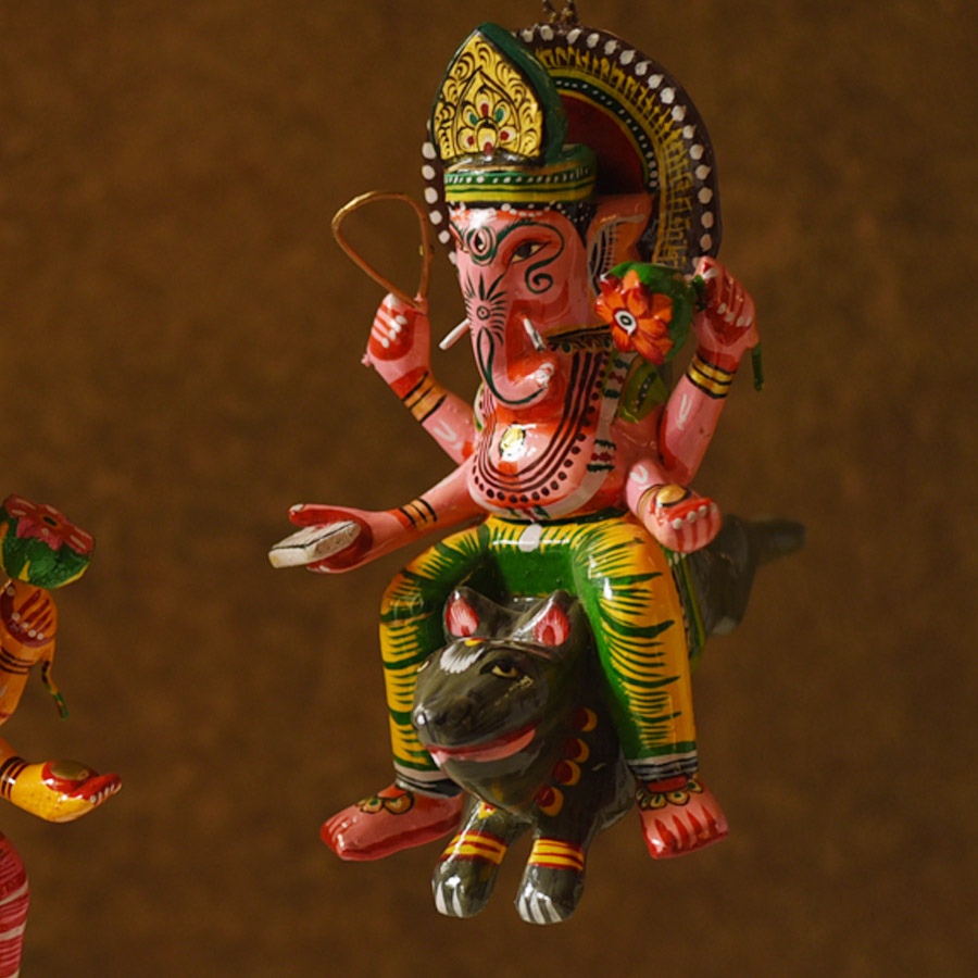 shop Handmade Wooden toy - Flying Ganesha on Mushak (Two Color Options)