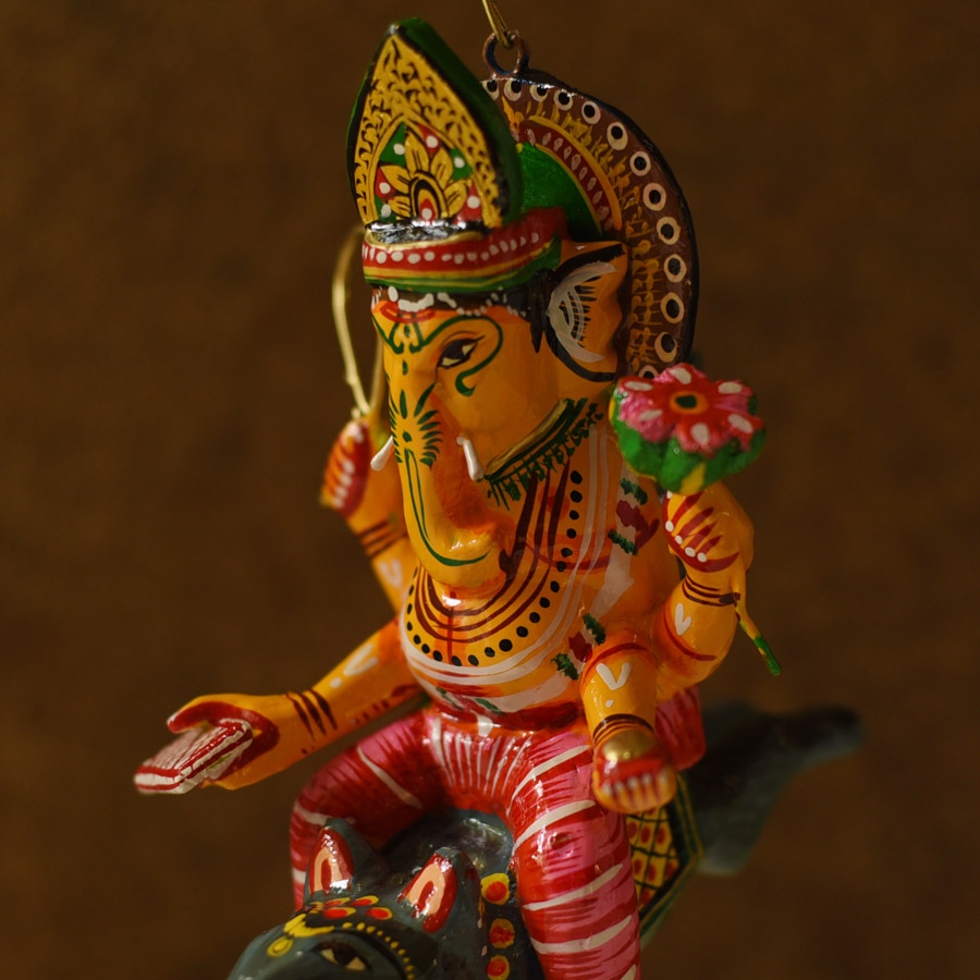 shop Handmade Wooden toy - Flying Ganesha on Mushak (Two Color Options)