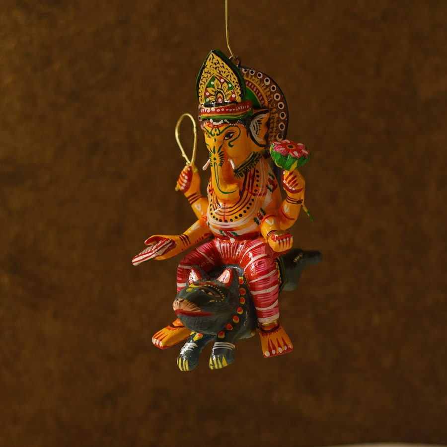 shop Handmade Wooden toy - Flying Ganesha on Mushak (Two Color Options)