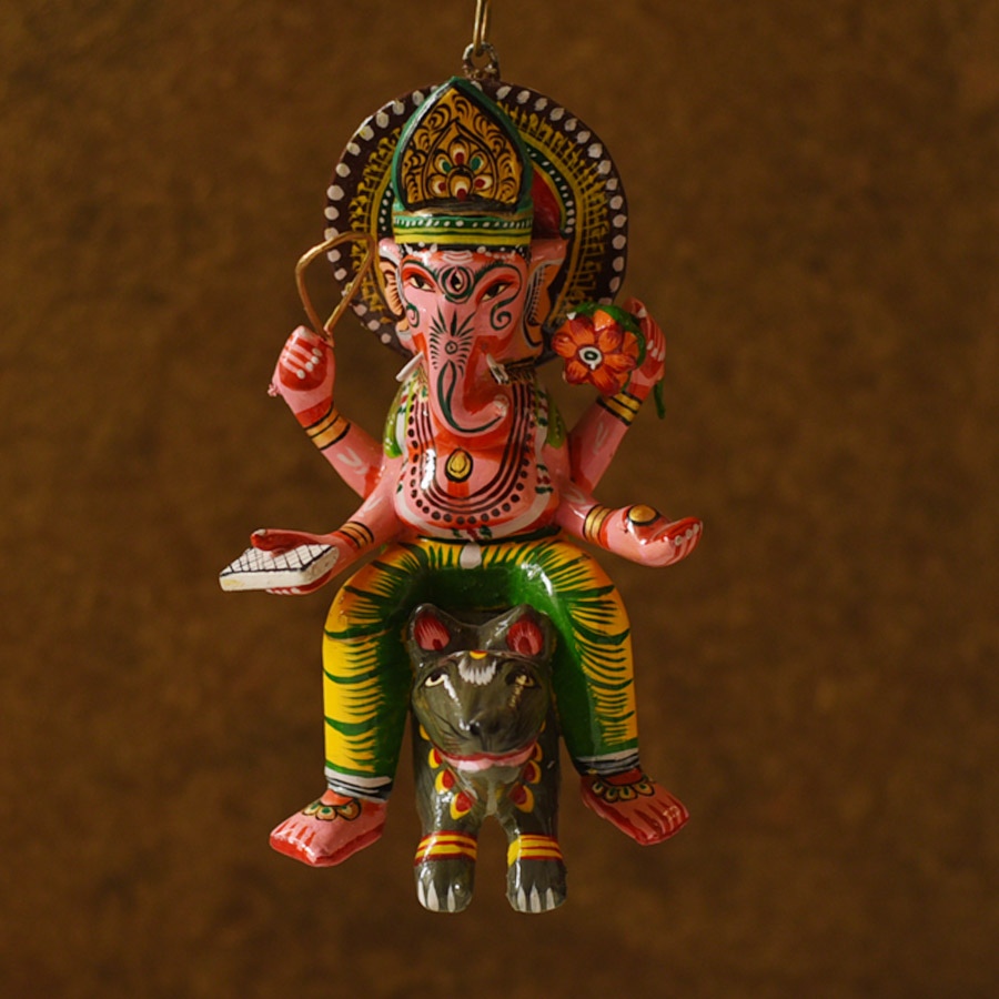 shop Handmade Wooden toy - Flying Ganesha on Mushak (Two Color Options)