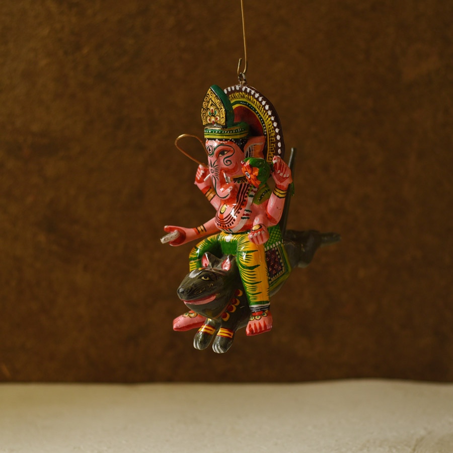 shop Handmade Wooden toy - Flying Ganesha on Mushak (Two Color Options)