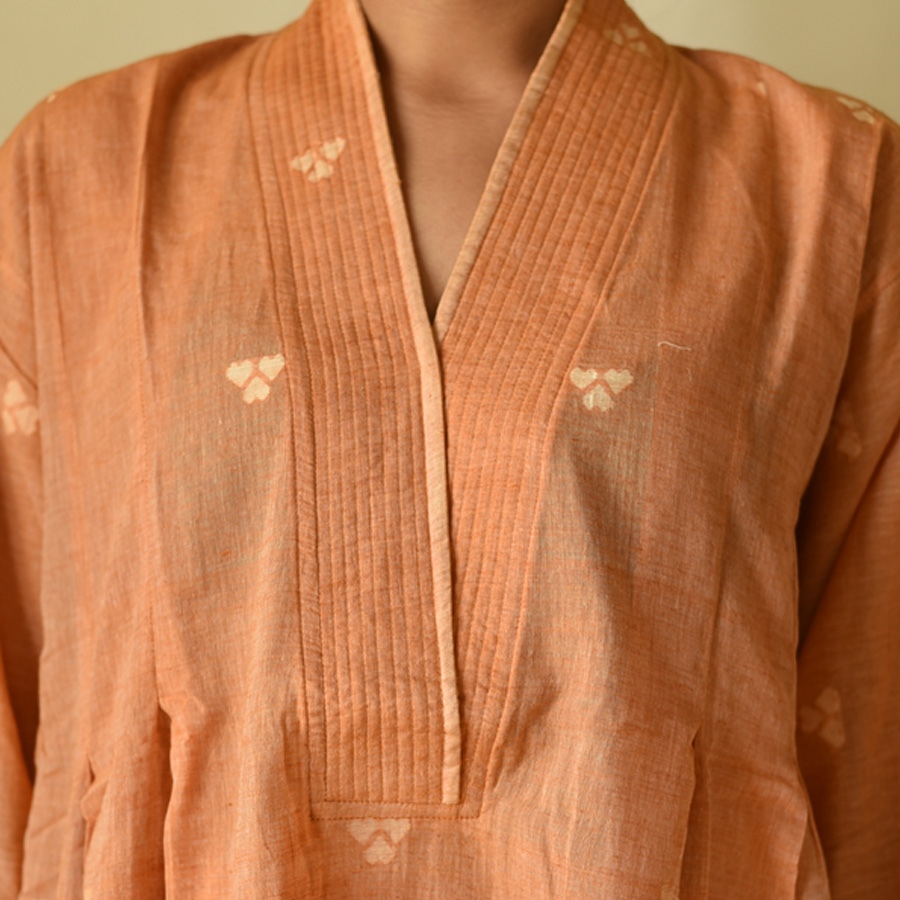 shop Jamdani - Handloom Cotton Dress - Light Brown