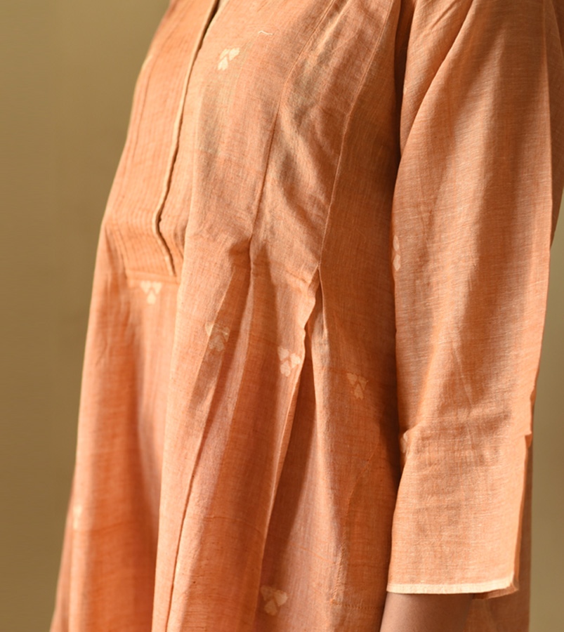 shop Jamdani - Handloom Cotton Dress - Light Brown