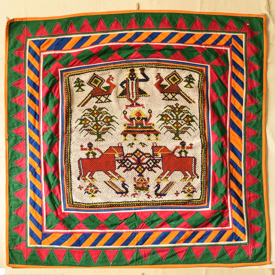 Gujrat Bead Work - Old & Antique Wall Hanging - Shreenathji