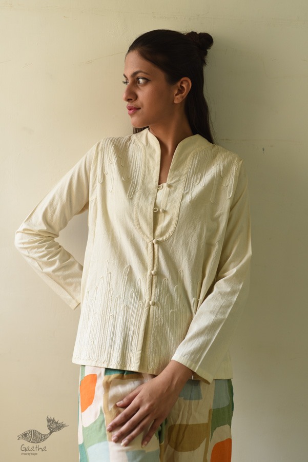 shop Handloom Self Checks Cotton - Off White Top