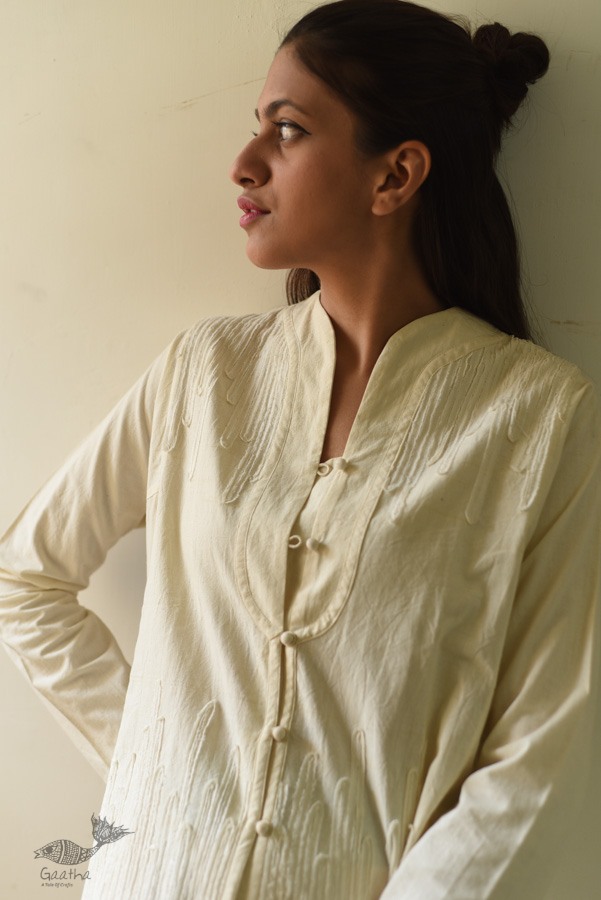 shop Handloom Self Checks Cotton - Off White Top