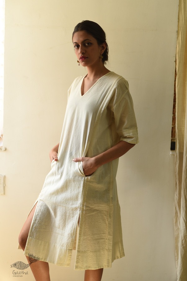 shop Handloom Self Off White Cotton - Dress