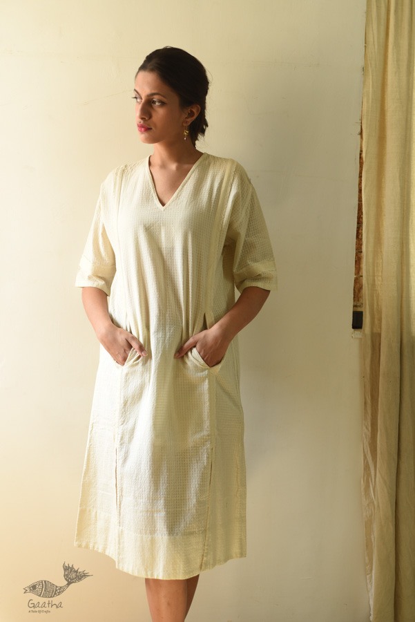 shop Handloom Self Off White Cotton - Dress