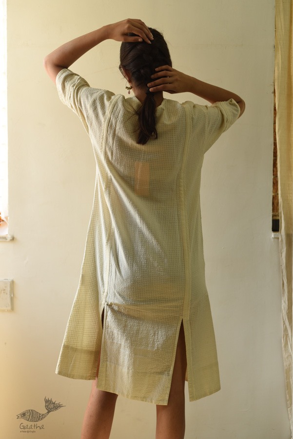 shop Handloom Self Off White Cotton - Dress