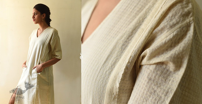 shop Handloom Self Off White Cotton - Dress