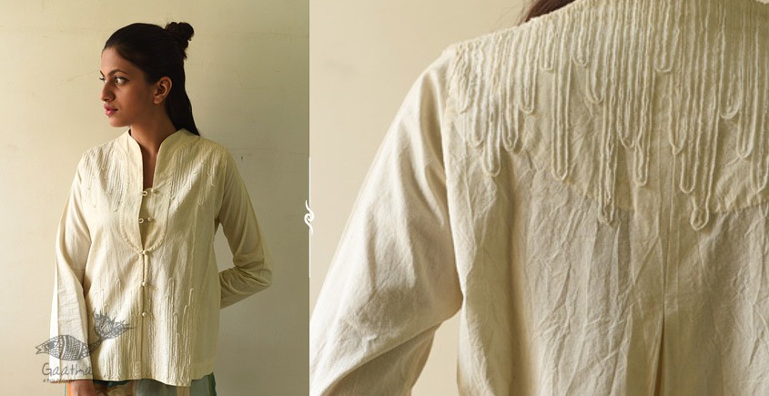 shop Handloom Self Checks Cotton - Off White Top