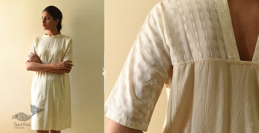 shop Handloom Self Off White Cotton - Dress