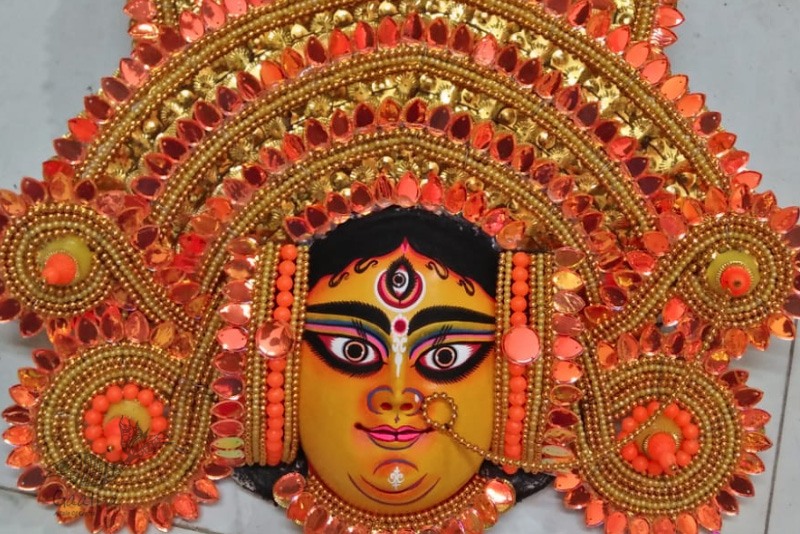 shop handmade chhau mask from bangal - durga orange