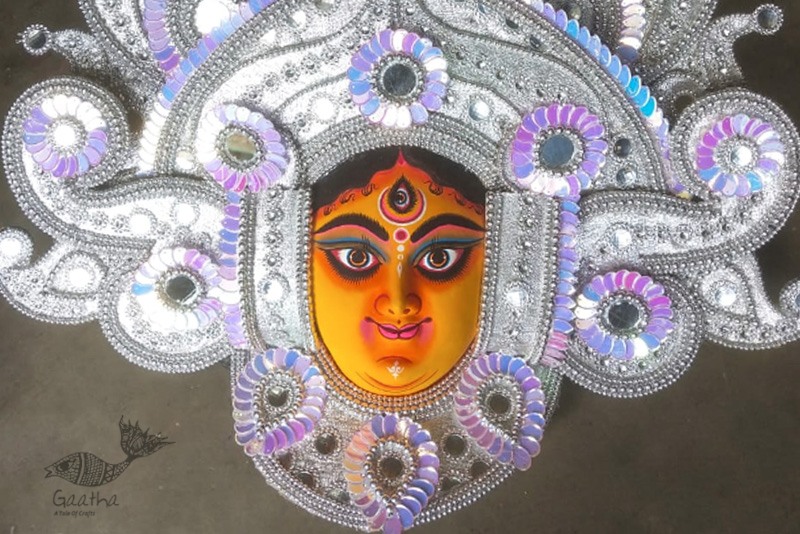 shop handmade chhau mask from bangal - durga silver