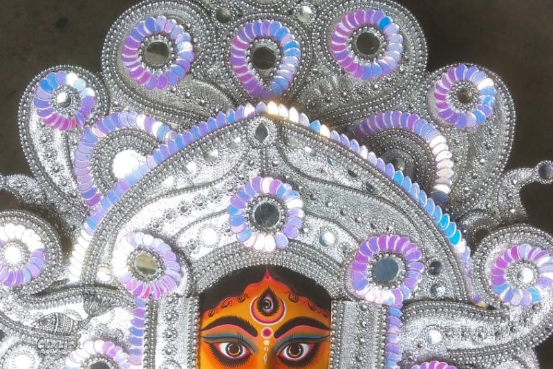 shop handmade chhau mask from bangal - durga silver