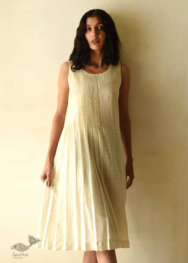 shop Handloom Cotton Designer Off White Sleeve Less Dress