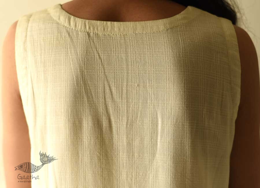 shop Handloom Cotton Designer Off White Sleeve Less Dress