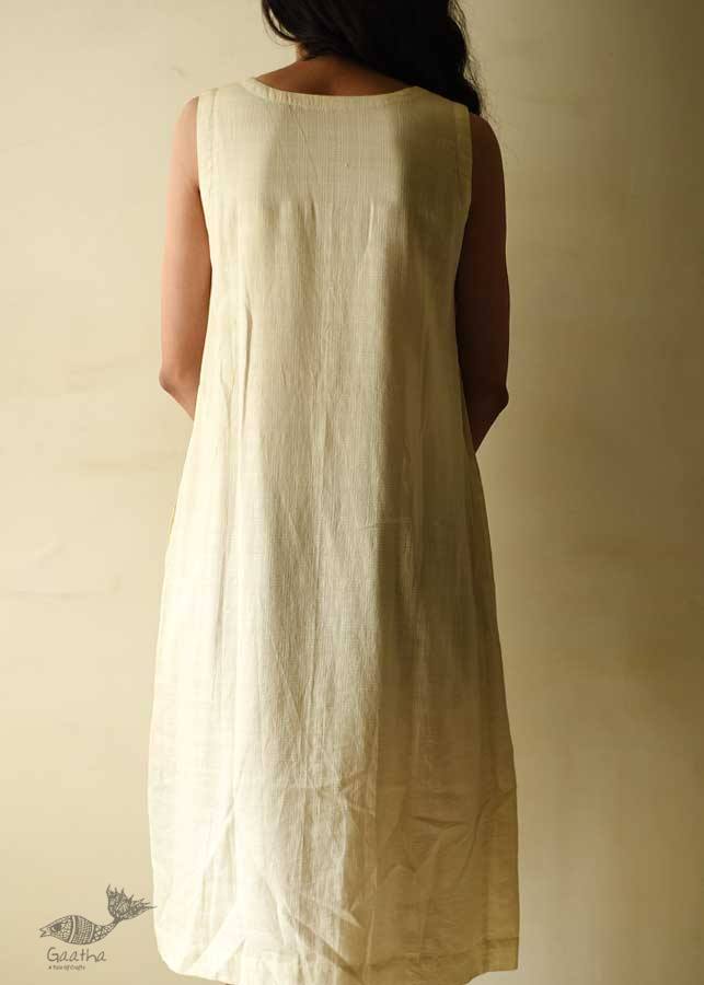 shop Handloom Cotton Designer Off White Sleeve Less Dress