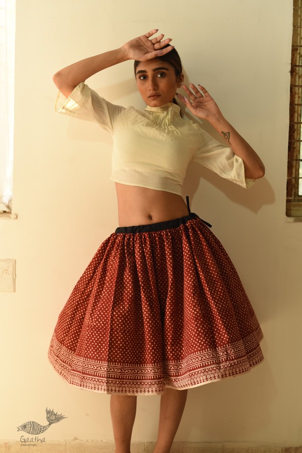 shop Natural Dyed Jawariya Block Printed Short Skirt