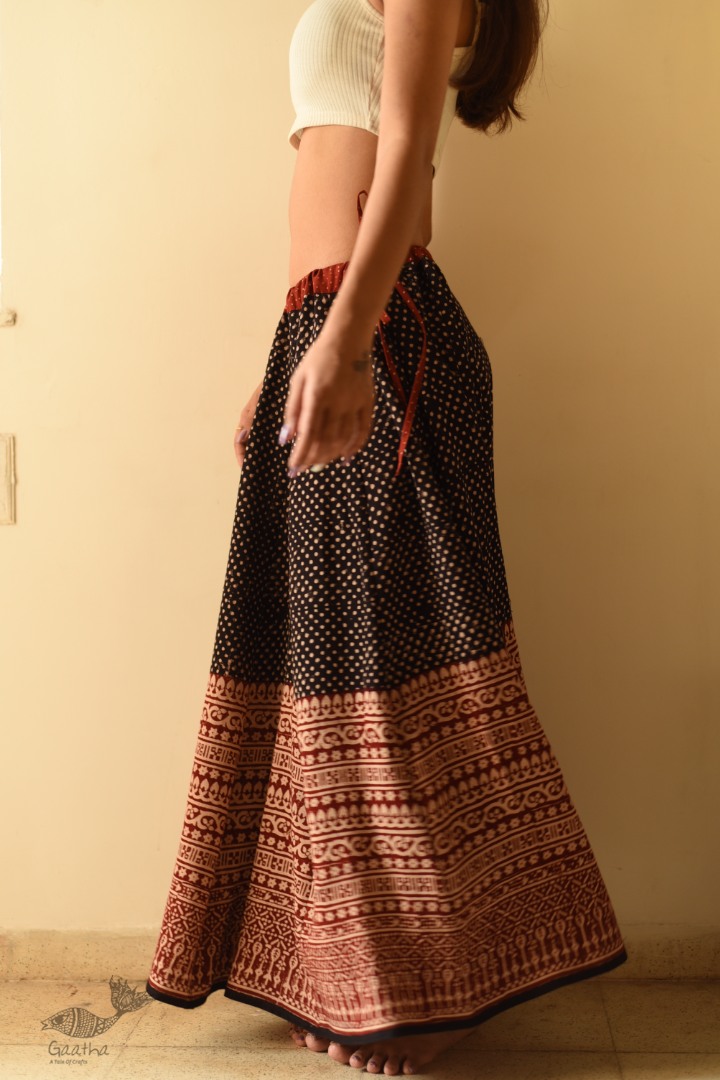 shop Jawariya Block Printed A-Line Long Skirt / Kali Skirt