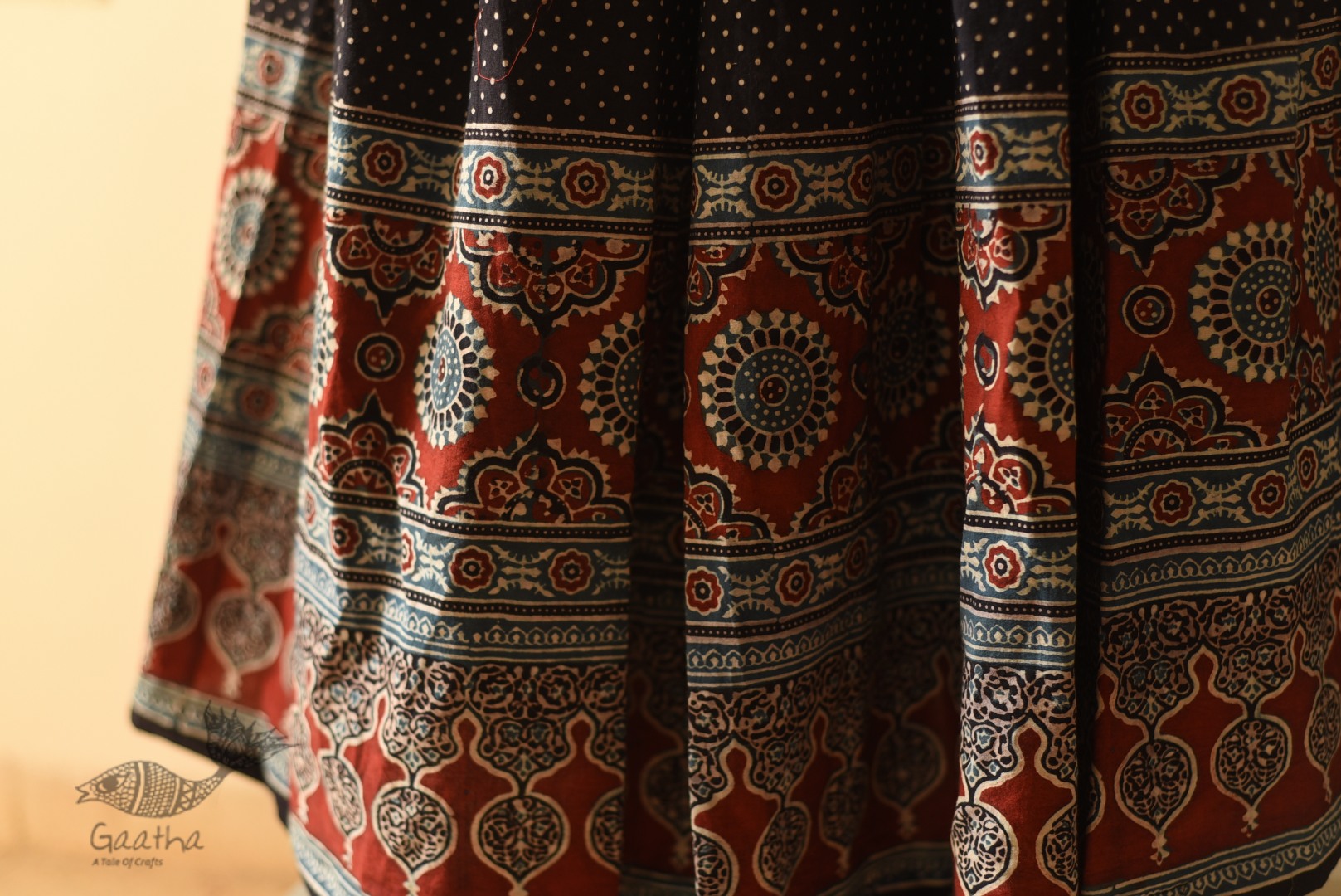 shop Ajrakh printed Long Skirt With Natural Dyed - Black & Red