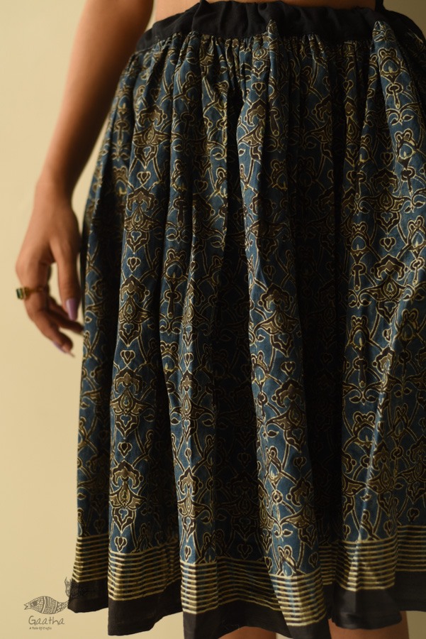 shop Natural Dyed Ajrakh Printed Indigo Short Skirt