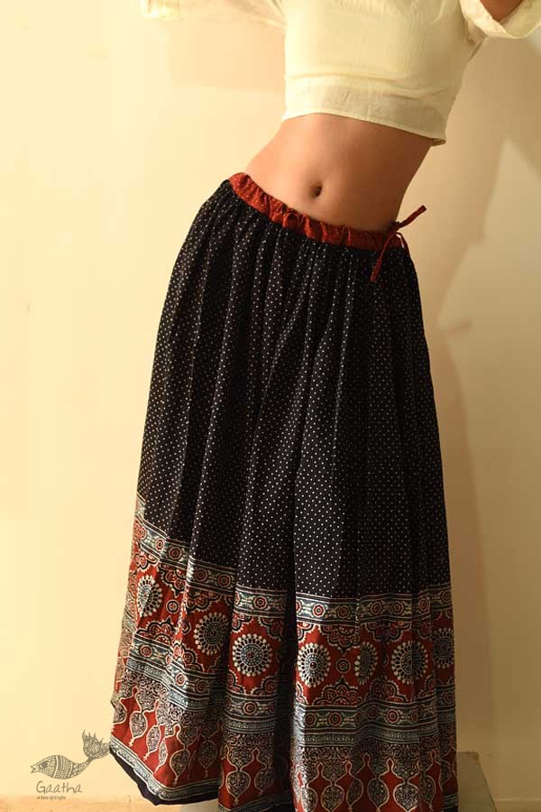 shop Ajrakh printed Long Skirt With Natural Dyed - Black & Red