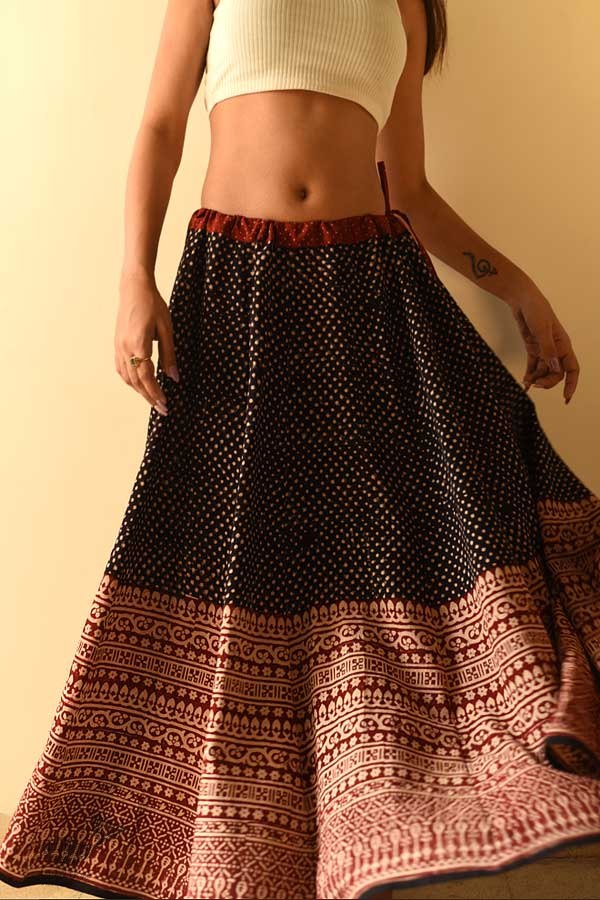 shop Jawariya Block Printed A-Line Long Skirt / Kali Skirt