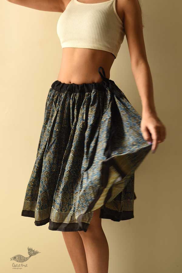 shop Natural Dyed Ajrakh Printed Indigo Short Skirt