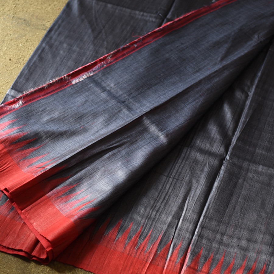 shop Handwoven Pure Tussar Silk Grey Saree With Ikat Pallu