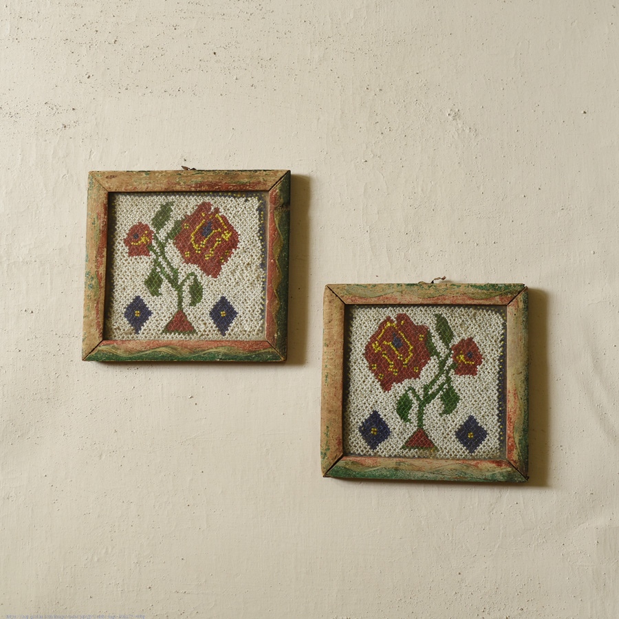 Handmade Bead Work ~ Antique Hanging Frame - Set of Two