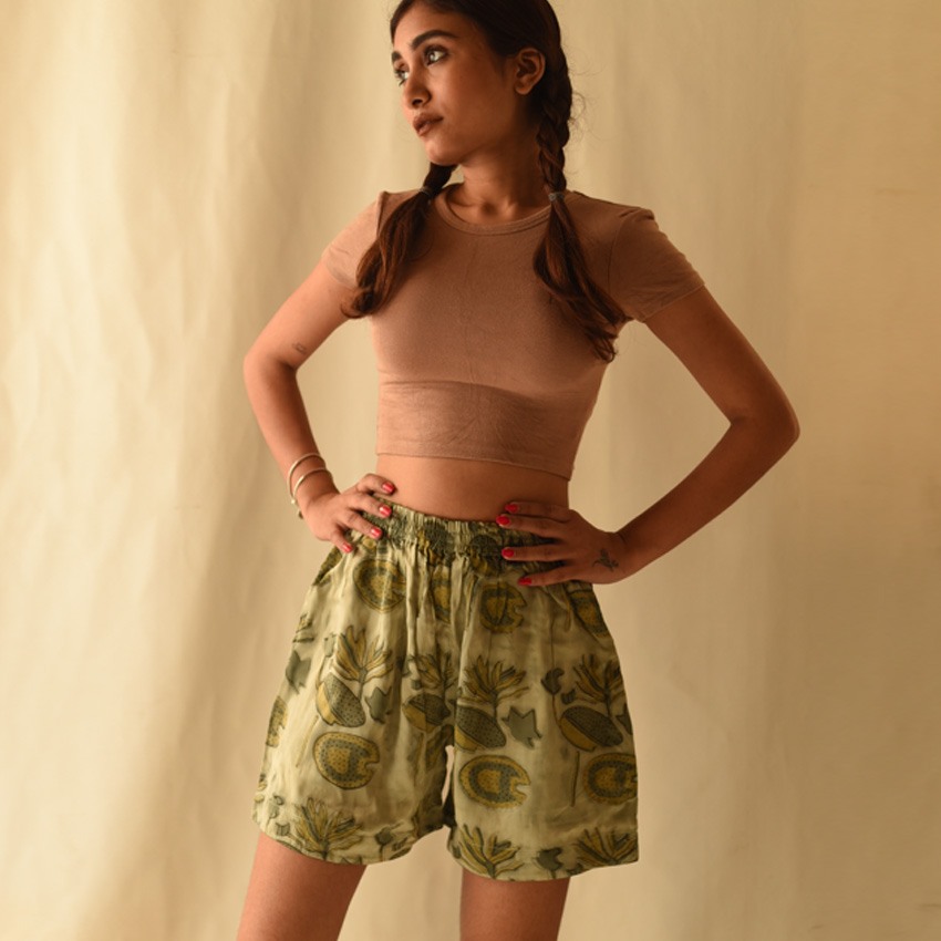 shop Batik Modal Silk Green Shorts