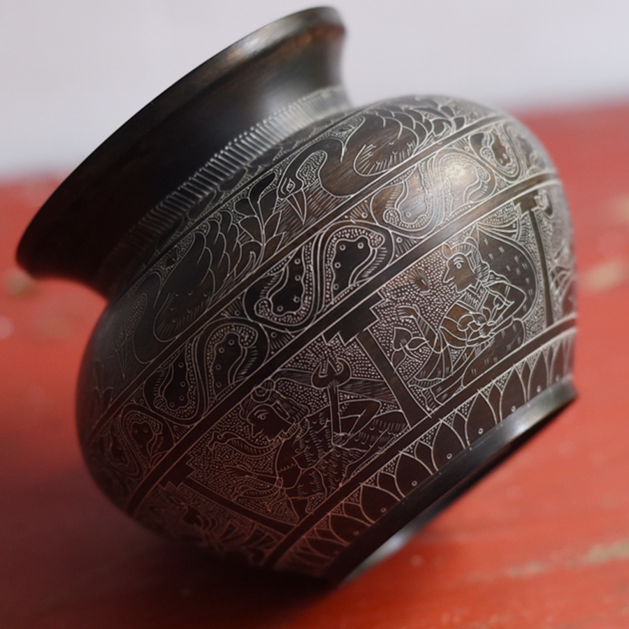 Shop Carving on Brass Lota - Antiquities from Khajuraho