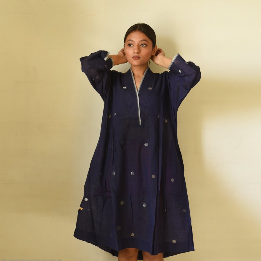 shop Jamdani - Handloom Cotton Dress  - Navy Blue