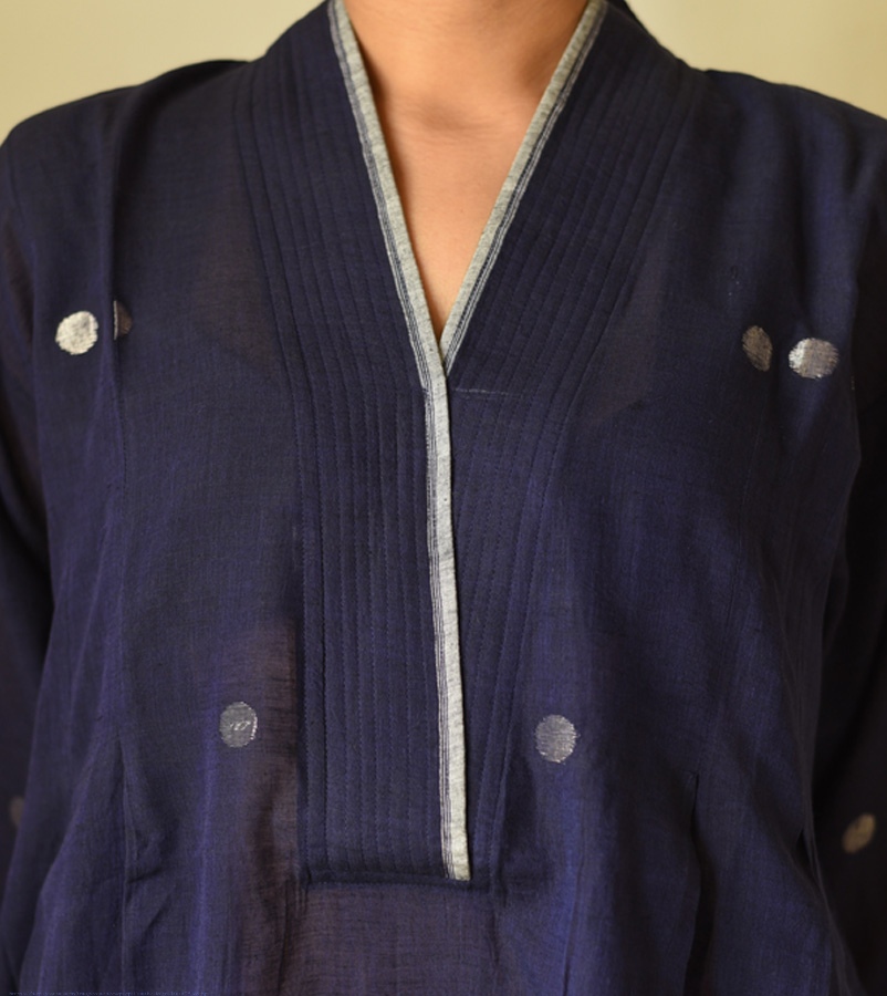 shop Jamdani - Handloom Cotton Dress  - Navy Blue