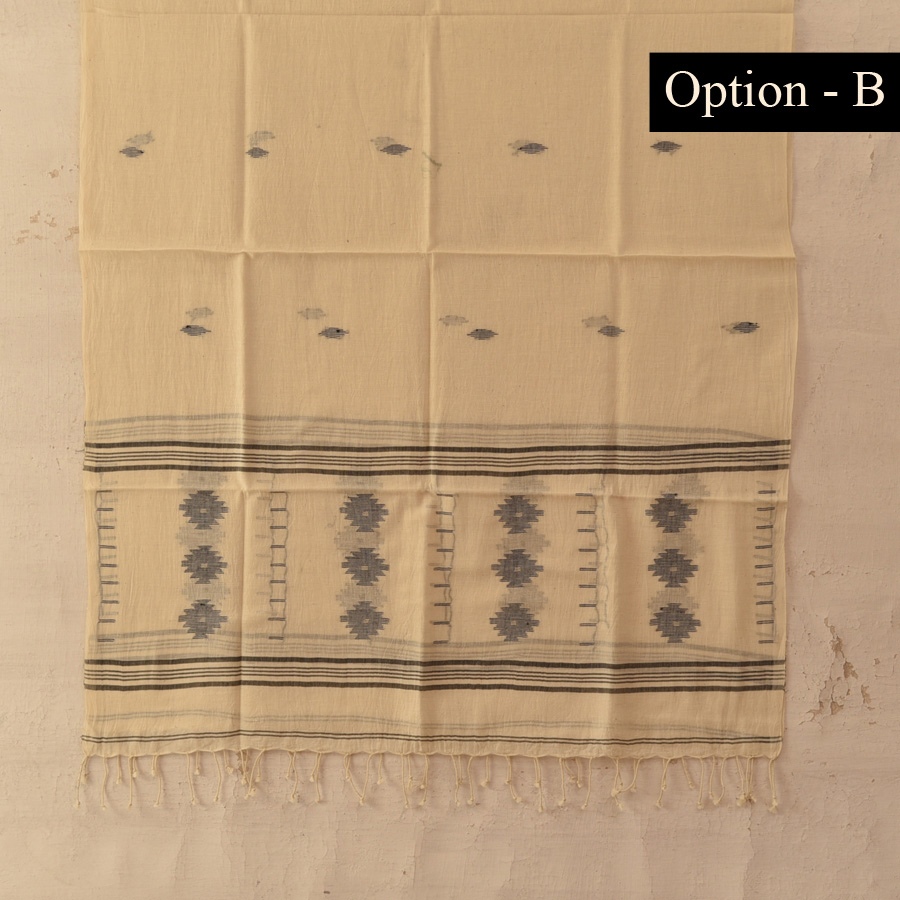 shop Handloom Soft Cotton Jamdani Off White Stole (Two Options)