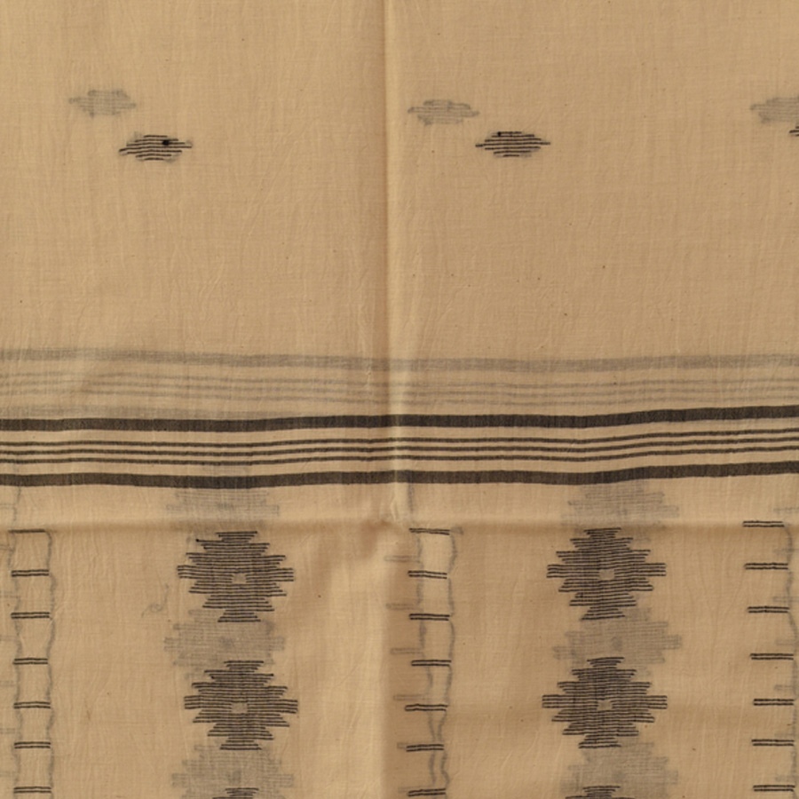 shop Handloom Soft Cotton Jamdani Off White Stole (Two Options)