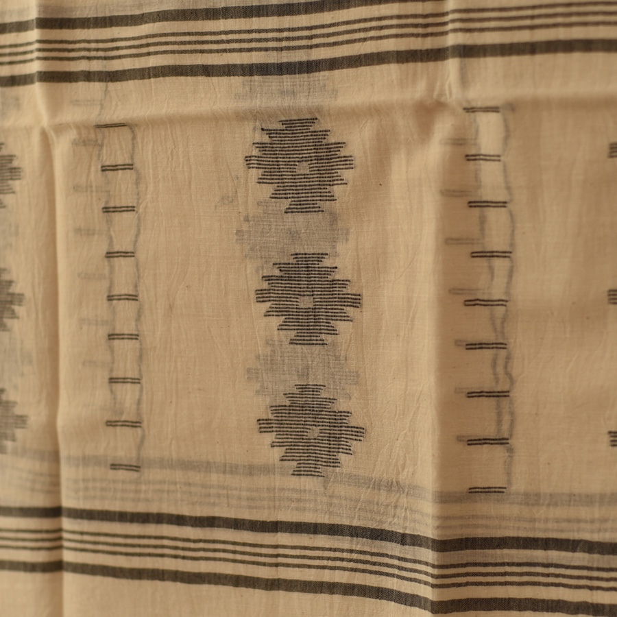 shop Handloom Soft Cotton Jamdani Off White Stole (Two Options)